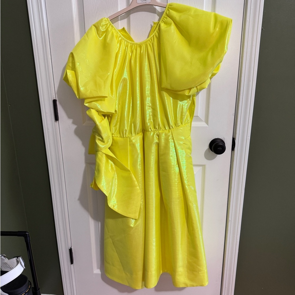 Christopher John Rogers Yellow Ruffled Ruched Sundress